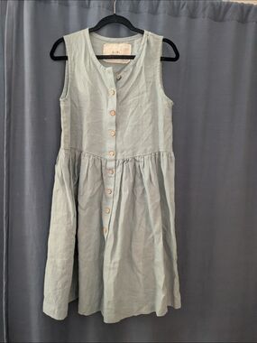 Not Perfect Linen Sleeveless Button-Front Light Forest Green Dress